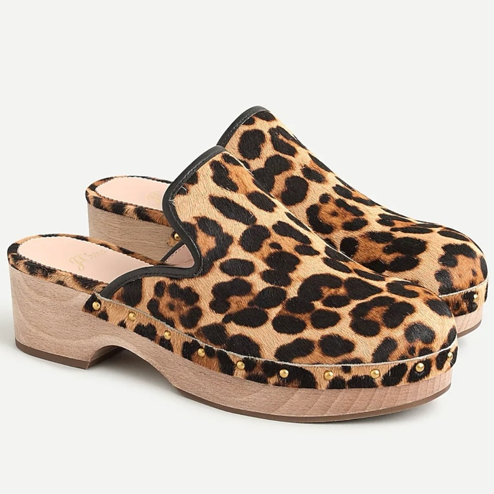 J. Crew Clogs in Leopard Calf Hair women’s size 10